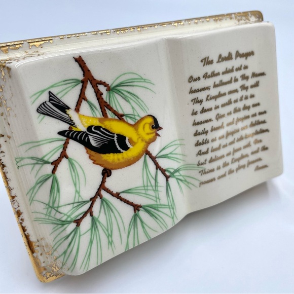 Vintage Mid-Century American Goldfinch Bird Lord's Prayer Book Ceramic Planter - Picture 13 of 13